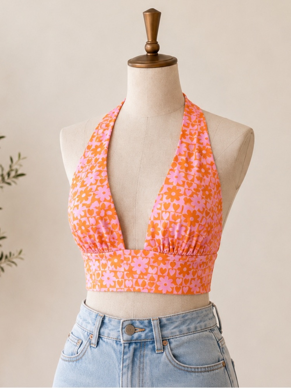 Princess Polly Pink and Orange Floral Halter Top